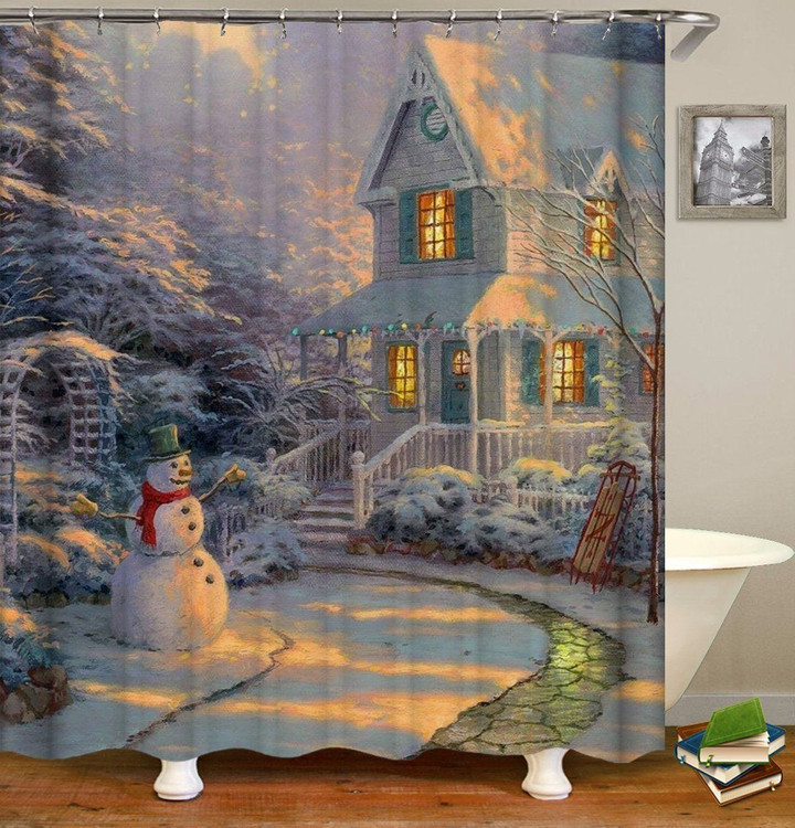Snowman Shower Curtains Fabric Shabby Chic Colorful Polyester Cloth Print Bathroom Curtains