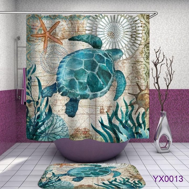 The Sea Turtle And Starfish Painting 3D Printed Shower Curtain Gift Home Decoration