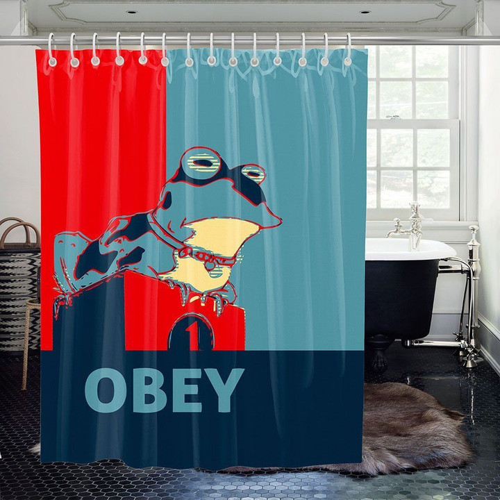 Obey Frog Pop Art Shower Curtains Vibrant Color High Quality Unique For Good Vibes Home Decor