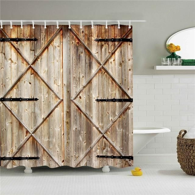 Oak Wood Doors Fabric Shower Curtain Vibrant Color High Quality Unique For Good Vibes Home Decor