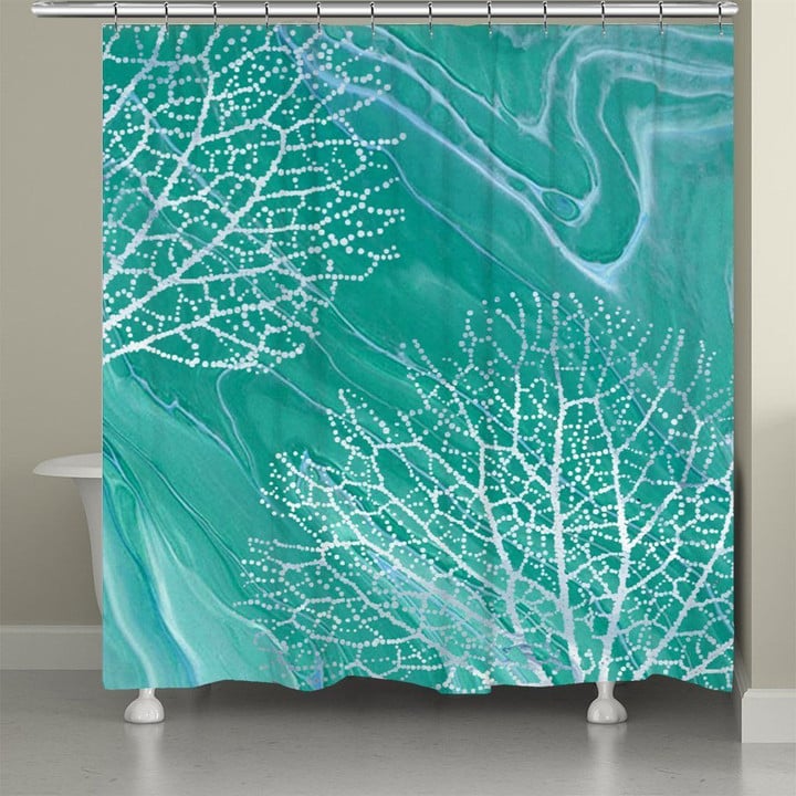 Teal Serene Coral Shower Curtain  Custom Design High Quality Home Bathroom Home Decor
