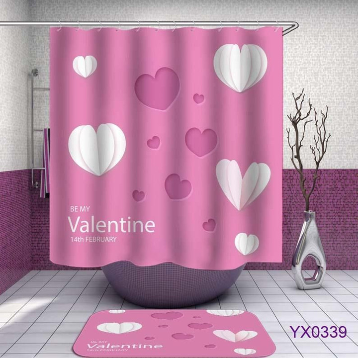 Valentine'S Day With Hearts Pattern Painting 3D Printed Shower Curtain Gift Home Decoration