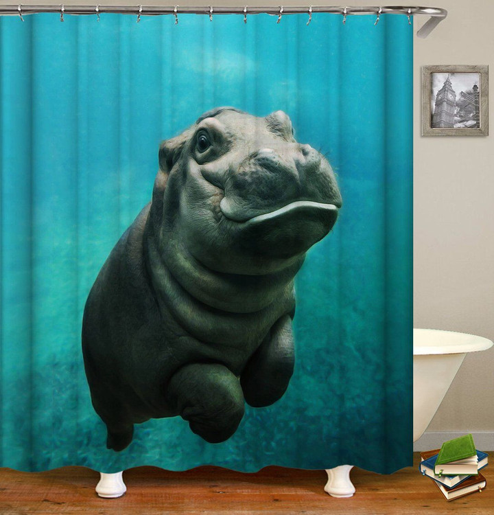 The Hippo In The Ocean 3D Printed Shower Curtain Gift Home Decoration