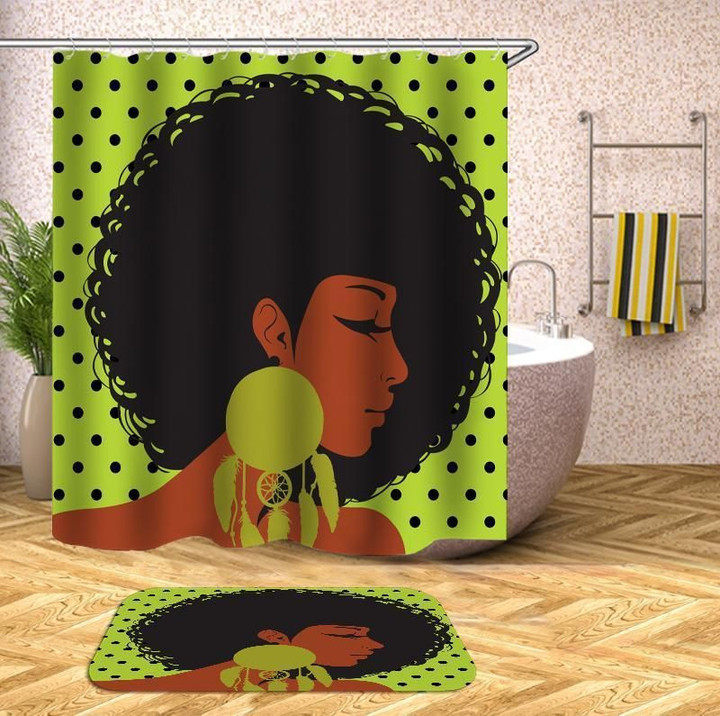 Black Afro Woman Shower Curtain Set Water Repellent  For Bathroom Home Decor