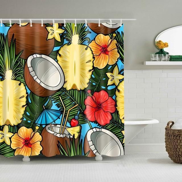Tropical Coconut Fabric Shower Curtain Vibrant Color High Quality Unique For Good Vibes Home Decor