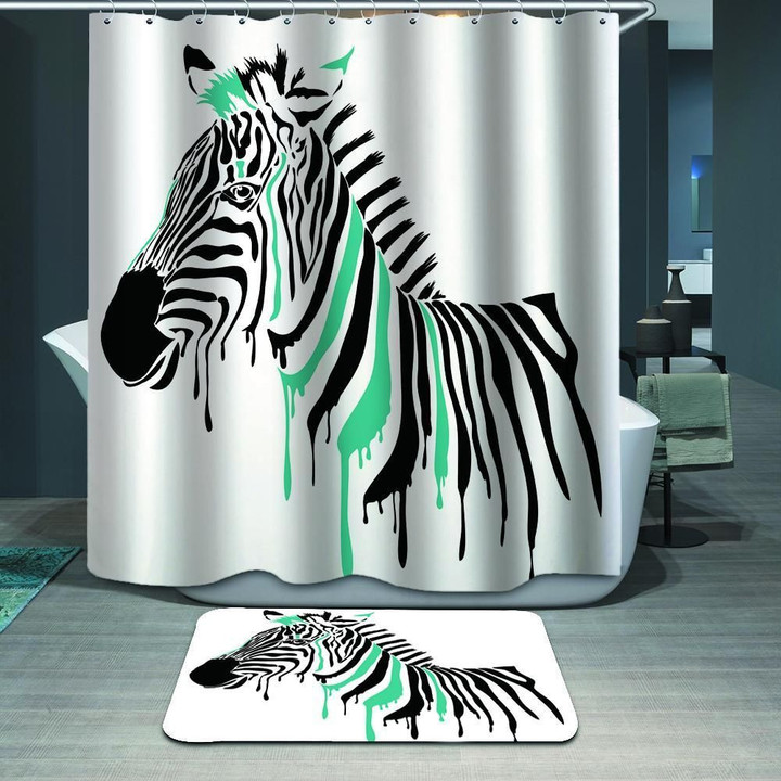Black Zebra White Polyester 3D Printed Shower Curtain