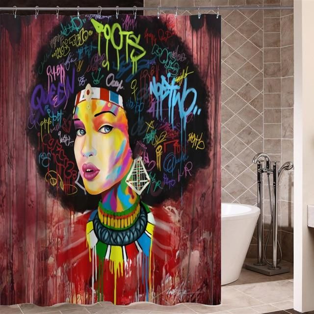 Trendy Afro Black Woman Shower Curtain African American  High Quality Custom Design