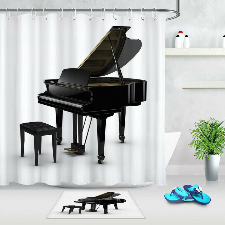 3D Printed Shower Curtain  Music Instrument Black Piano Home Decor Gift