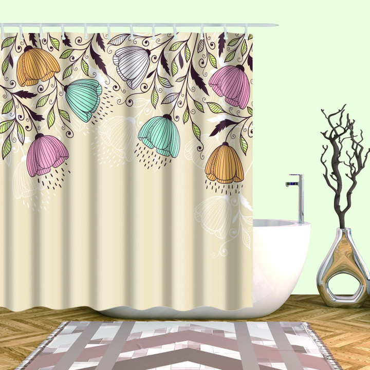Blue And Brown Inverted Flowers 3D Printed Shower Curtain Gift Home Decor