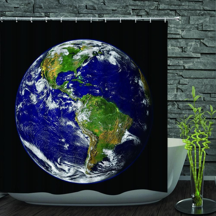 Natural Satellite  Black Polyester Cloth 3D Printed Shower Curtain