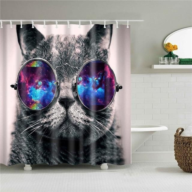 Cool Cat Fabric Shower Curtain Vibrant Color High Quality Unique For Good Vibes Home Decor