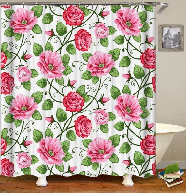 The Pink Flowers Pattern 3D Printed Shower Curtain Gift Home Decoration
