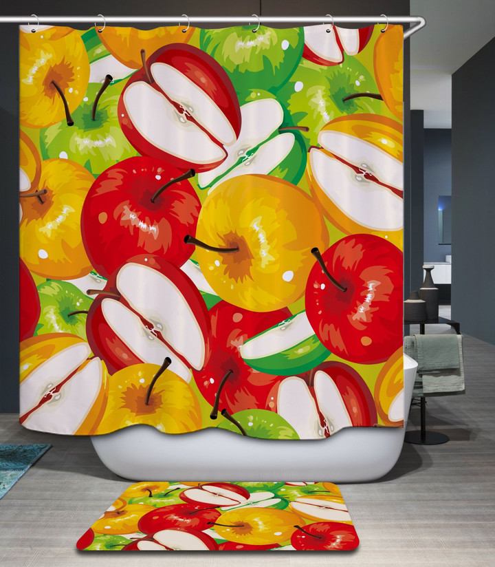 Apple Colorful Polyester Cloth 3D Printed Shower Curtain Home Decor Gift Ideas