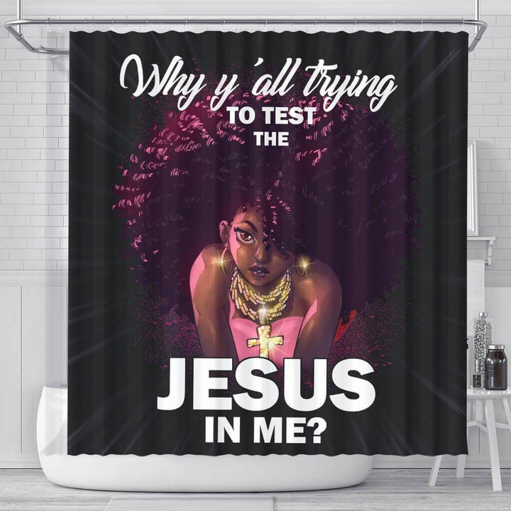 Trendy Why Y'All Trying To Test The Jesus 3D Printed Shower Curtain Bathroom Decor