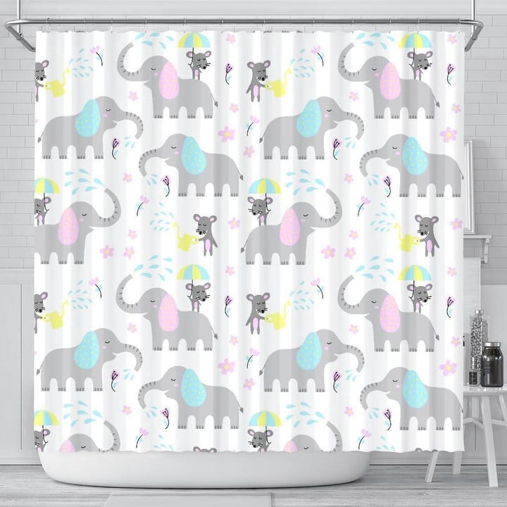 Cute Elephant Mouse Pattern Shower Curtain Fulfilled In Us