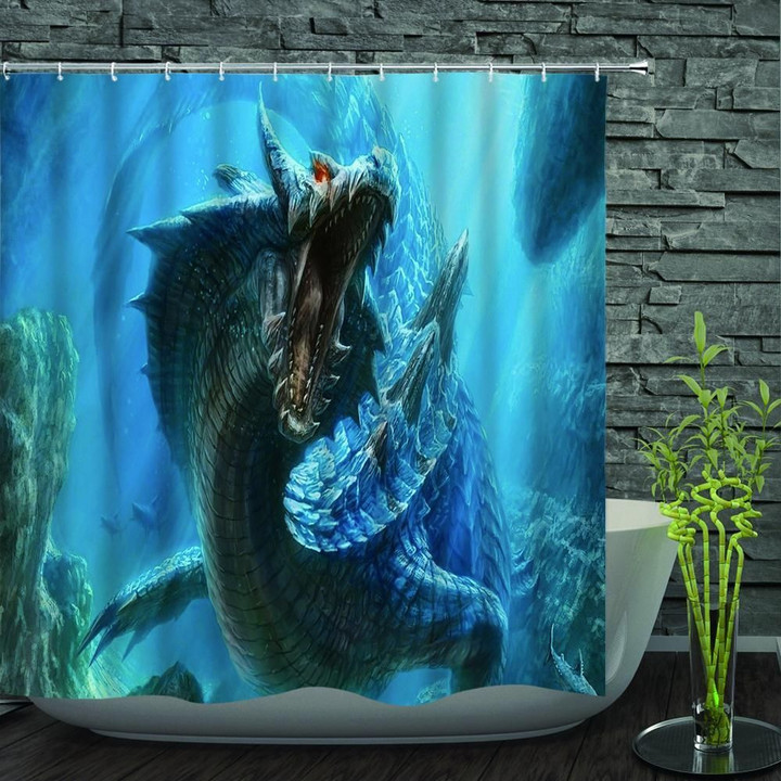 Dragon Turquoise Polyester Cloth 3D Printed Shower Curtain