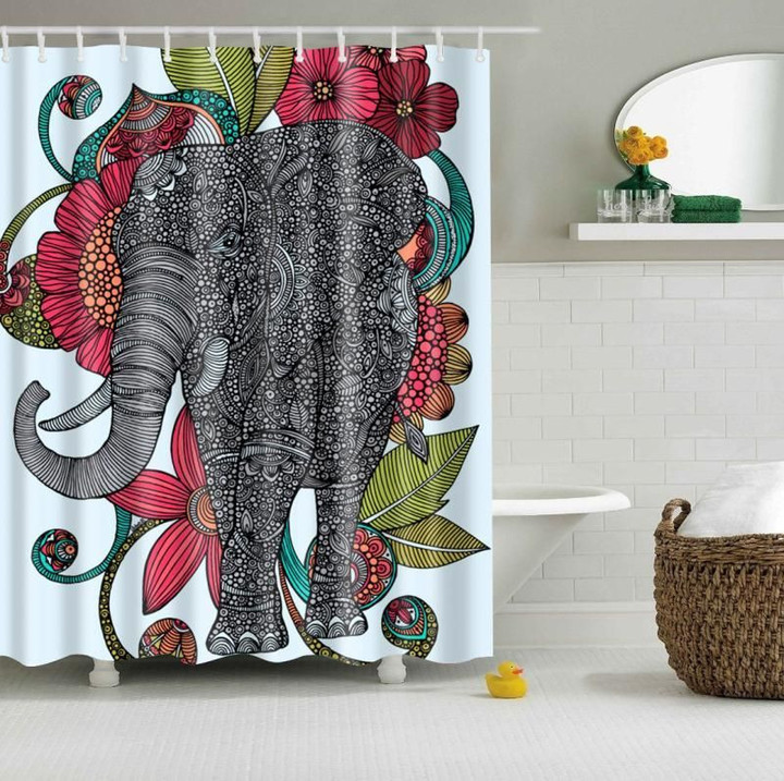 India Spring Flora Elephant Decoration Art Design 3D Printed Shower Curtain