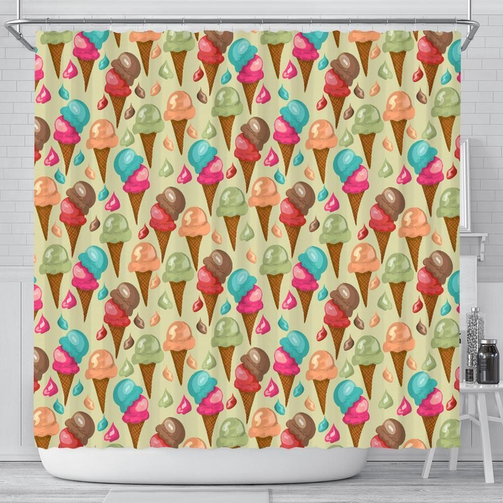 Colorful Ice Cream Pattern Shower Curtain Fulfilled In Us Special Gift Custom Design Home Decor
