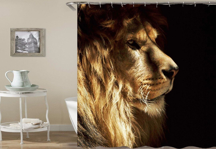 Lion Black Polyester Cloth Polyester Cloth 3D Printed Shower Curtain  Home Decor Gift