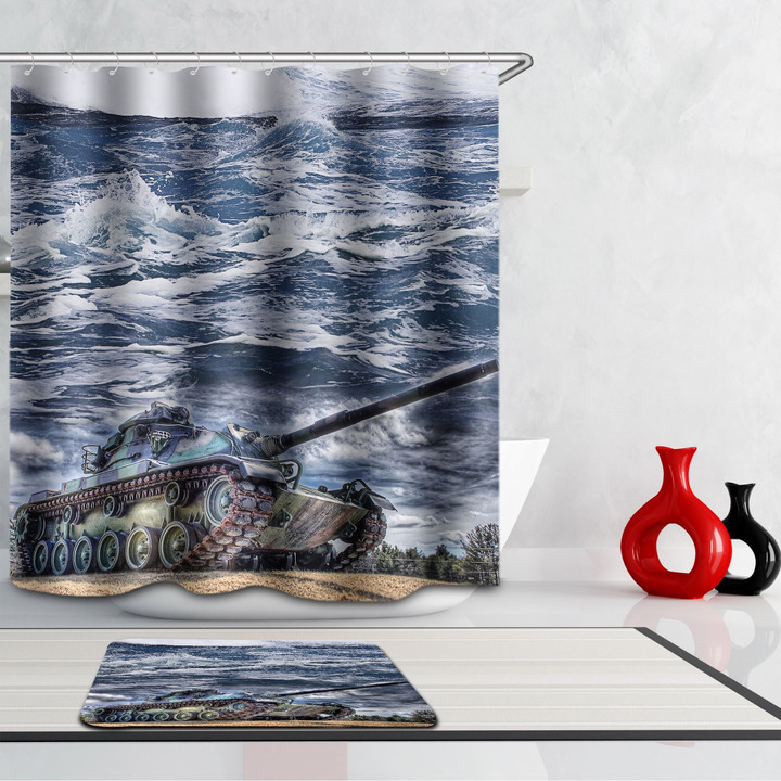 Tank Cool Blue Polyester Cloth 3D Printed Shower Curtain Home Decor Gift Idea
