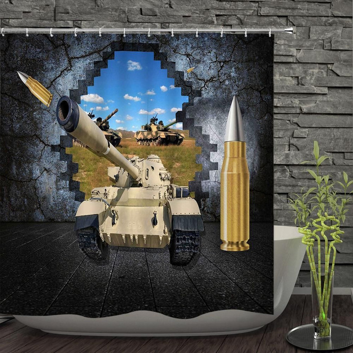 Tank Awesome Grey Polyester Cloth 3D Printed Shower Curtain Home Decor Gift Idea