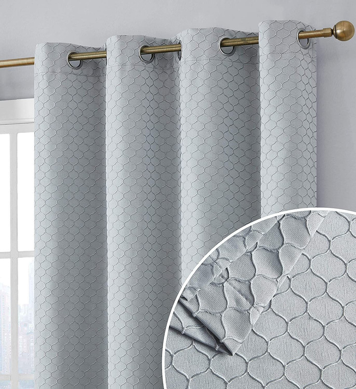 Thermal Insulated Double Layer Light Grey Panels Printed Window Curtain