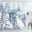 Outline Santa On Chimney Design Printed Shower Curtain Home Decor