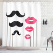 Mustached Lips Motifs Printed Shower Curtain Bathroom Decor