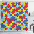 Colorful Puzzle Pieces Printed Shower Curtain Bathroom Decor