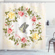 Vintage Wreath Butterfly Design Printed Shower Curtain Home Decor
