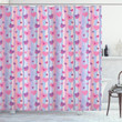 Hearts Stripes Wedding Pattern Printed Shower Curtain Bathroom Decor