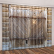 Brown Wooden Door Printed Window Curtain Home Decor