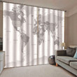 Grey And White World Map Printed Window Curtain Home Decor