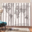 Grey And White World Map Printed Window Curtain Home Decor