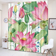 Pink And Green Painted Lotus Printed Window Curtain Home Decor