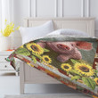 Pig Throw Blanket - 3D Huge Pig With Sunflowers Quilt Blanket - Sunflower Gift For Pig Owners
