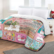 Cute Cartoon Llama Blanket - Llama Wearing Colorful Flowers Quilt Blanket - Birthday Gift For Granddaughter