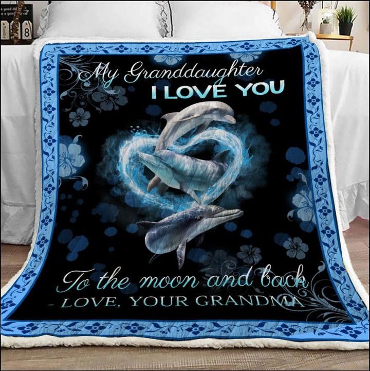 Personalized To My Granddaughter Beautiful Dolphins Fleece Blanket From Grandma I Love You To The Moon And Back Great Customized Blanket For Birthday Christmas Thanksgiving
