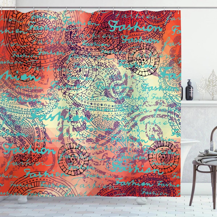 Grunge Paisley Design Printed Shower Curtain Home Decor