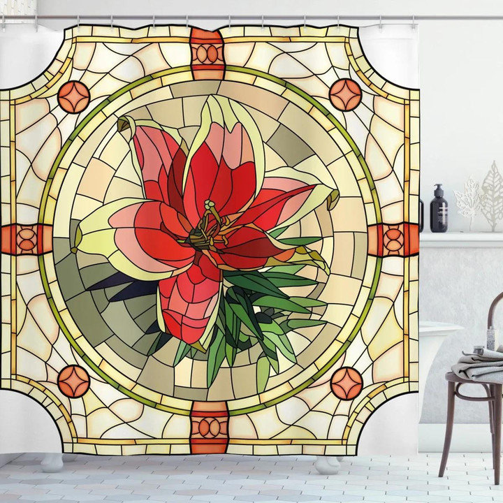Flower Lily Leaves Design Printed Shower Curtain Home Decor