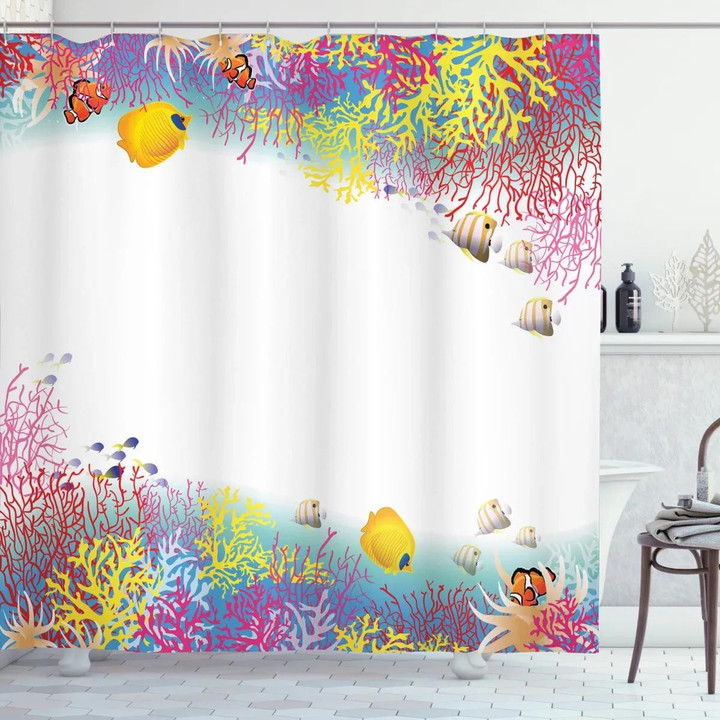 Aquatic Animals Fish Design Printed Shower Curtain Home Decor
