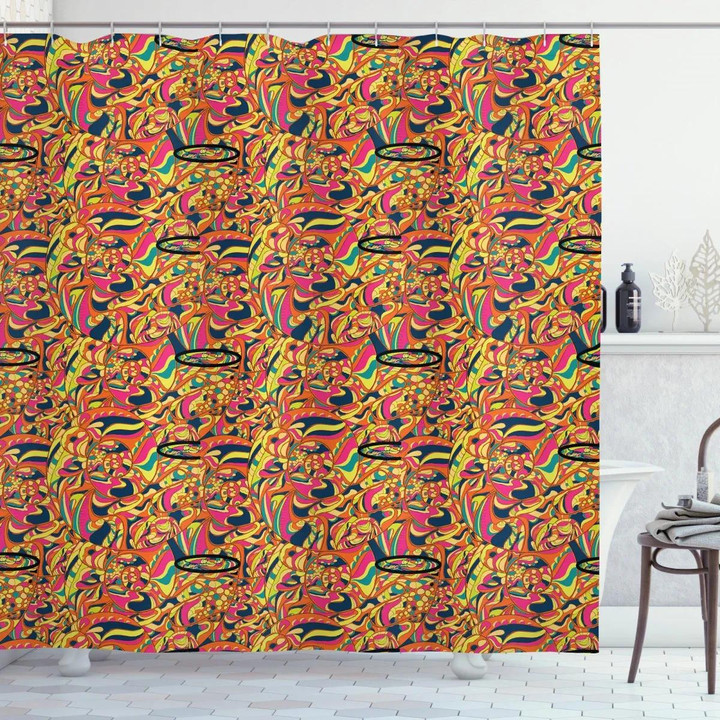 Funky Trippy Psychedelic Pattern Printed Shower Curtain Bathroom Decor
