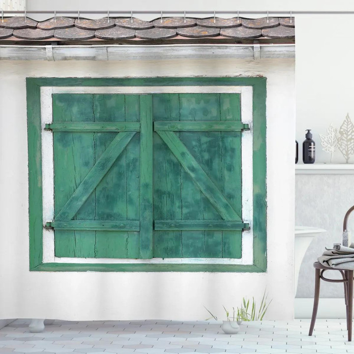 Retro Wooden Window Design Printed Shower Curtain Home Decor