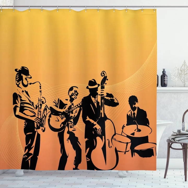 Jazz Quartet Stage Printed Shower Curtain Bathroom Decor