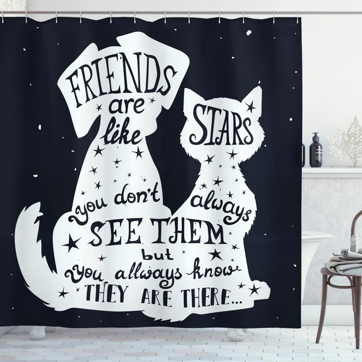 Friends Are Like Stars Design Printed Shower Curtain Home Decor