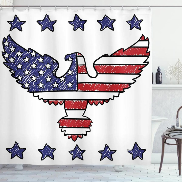 Patriotic Eagle Usa Flag Design Printed Shower Curtain Home Decor