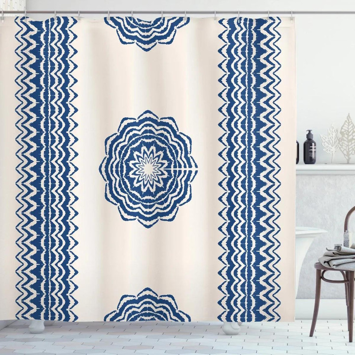 Oriental Zigzag Ethnic Design Printed Shower Curtain Home Decor