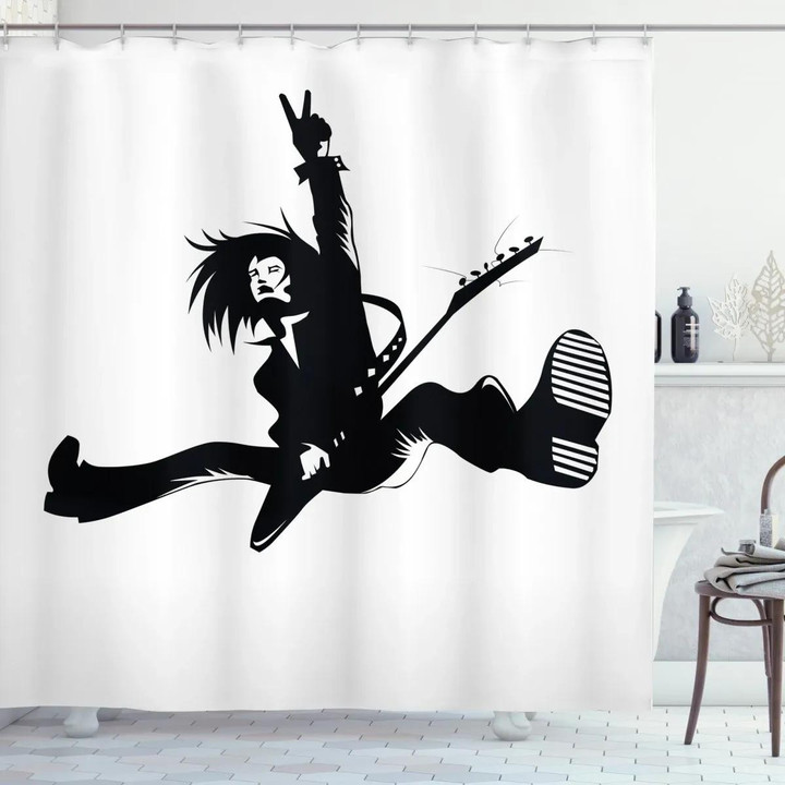 Lead Guitar Jumping Printed Shower Curtain Bathroom Decor