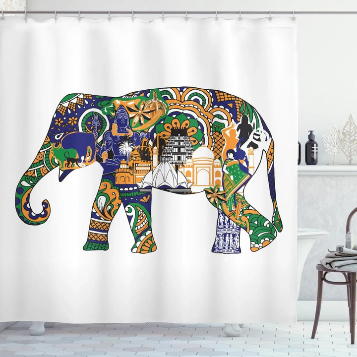 Elephant Asian Symbol Printed Shower Curtain Bathroom Decor