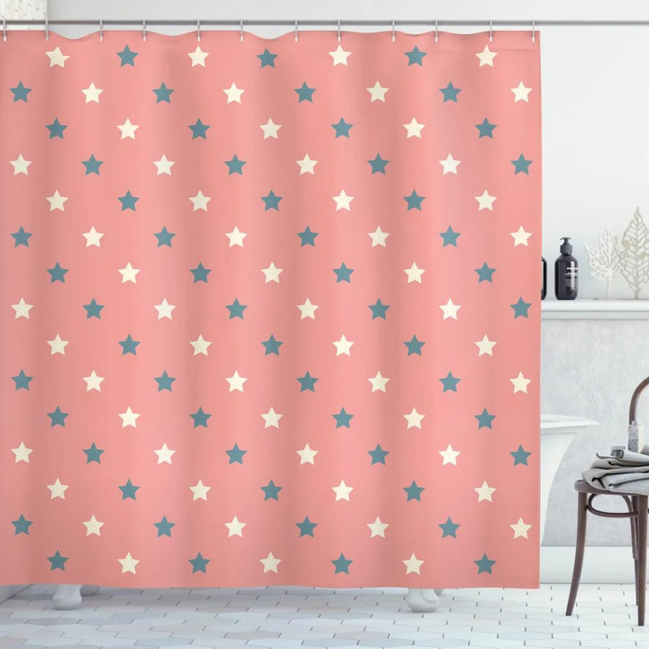 Pastel Simple Star Pattern Printed Shower Curtain Bathroom Decor
